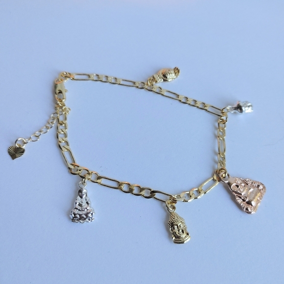 Tricolor Gold Filled Buddha Charm Ankle Bracelet - Picture 4 of 4